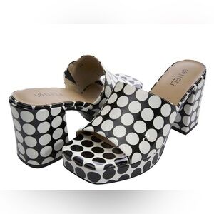NWT Vaneli Black and White Moyra Polka Dot Chunky Platform Sandals